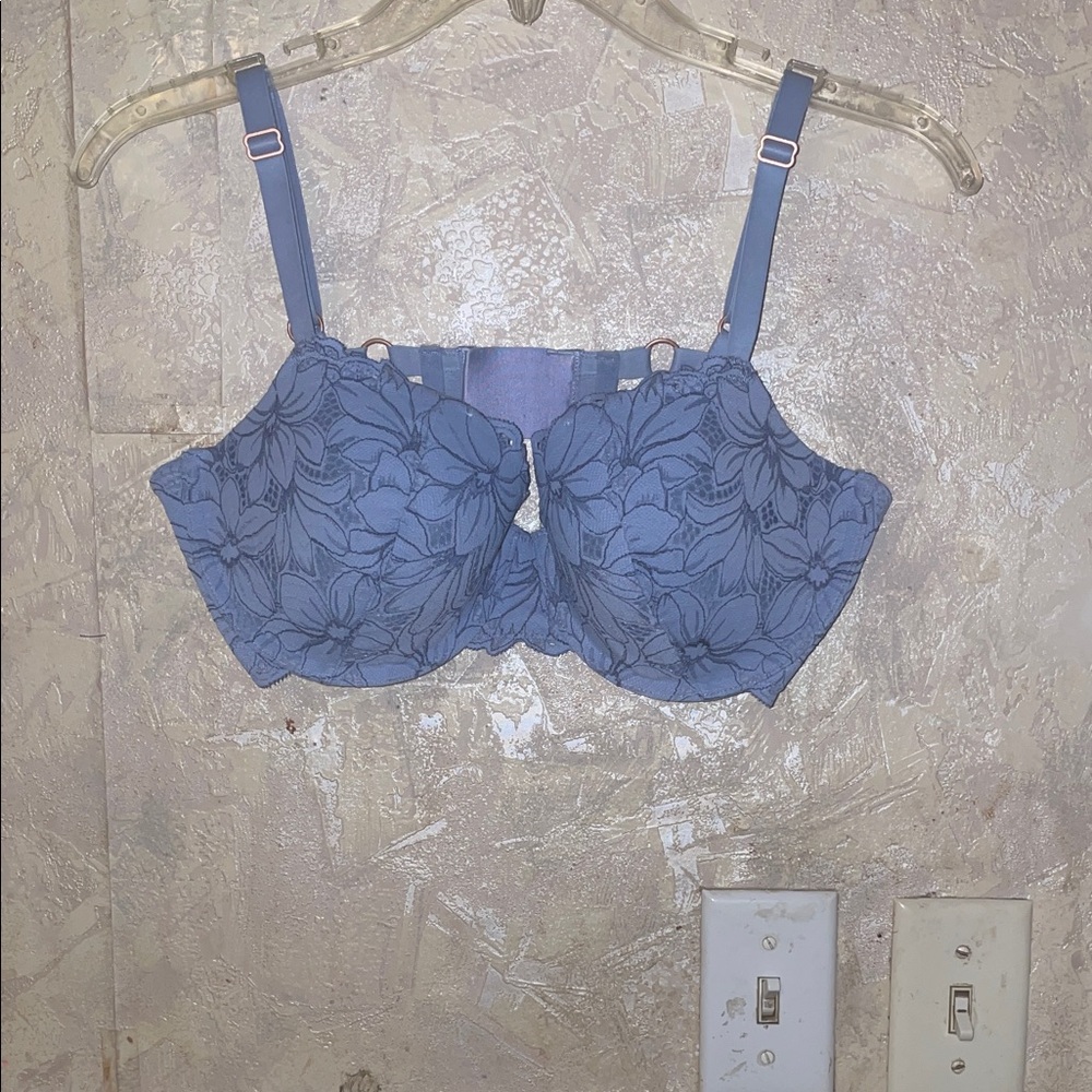 Aerie Blue Floral Lace Bra with rose gold accents (36D)